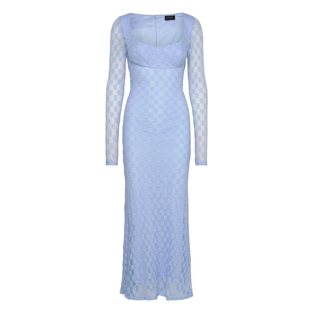 Bardot Light Blue Lace Square Neck Long Sleeve Maxi Dress Cornflower - Picture 7 of 13